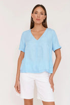 Buy Adorne - Amaia Cupro V Neck Top (Blue) by Adorne - at Hamish & Grace