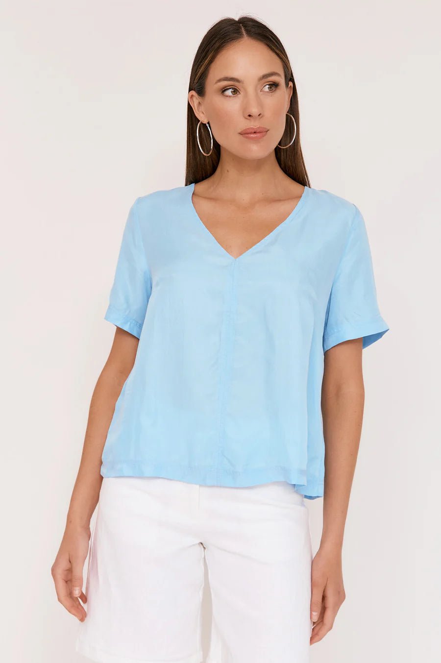 Buy Adorne - Amaia Cupro V Neck Top (Blue) by Adorne - at Hamish & Grace