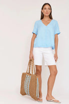 Buy Adorne - Amaia Cupro V Neck Top (Blue) by Adorne - at Hamish & Grace