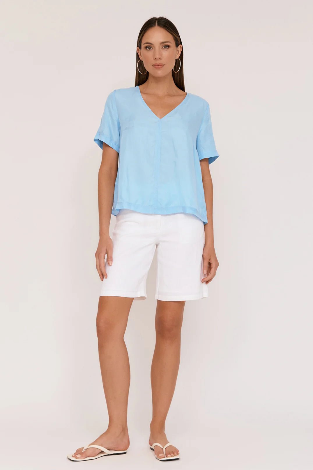 Buy Adorne - Amaia Cupro V Neck Top (Blue) by Adorne - at Hamish & Grace