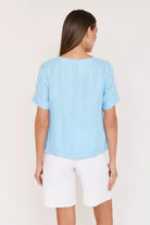 Buy Adorne - Amaia Cupro V Neck Top (Blue) by Adorne - at Hamish & Grace