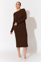 Buy Adorne - Brielle Knit Dress Chocolate by Adorne - at Hamish & Grace