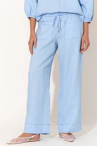 Buy Adorne - June Contrast Stitch Linen Pant (Blue) by Adorne - at Hamish & Grace