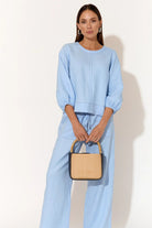 Buy Adorne - June Contrast Stitch Linen Pant (Blue) by Adorne - at Hamish & Grace