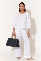 Buy Adorne - June Contrast Stitch Linen Pant (White) by Adorne - at Hamish & Grace