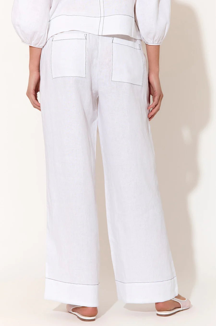 Buy Adorne - June Contrast Stitch Linen Pant (White) by Adorne - at Hamish & Grace