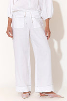 Buy Adorne - June Contrast Stitch Linen Pant (White) by Adorne - at Hamish & Grace