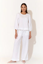 Buy Adorne - June Contrast Stitch Linen Pant (White) by Adorne - at Hamish & Grace