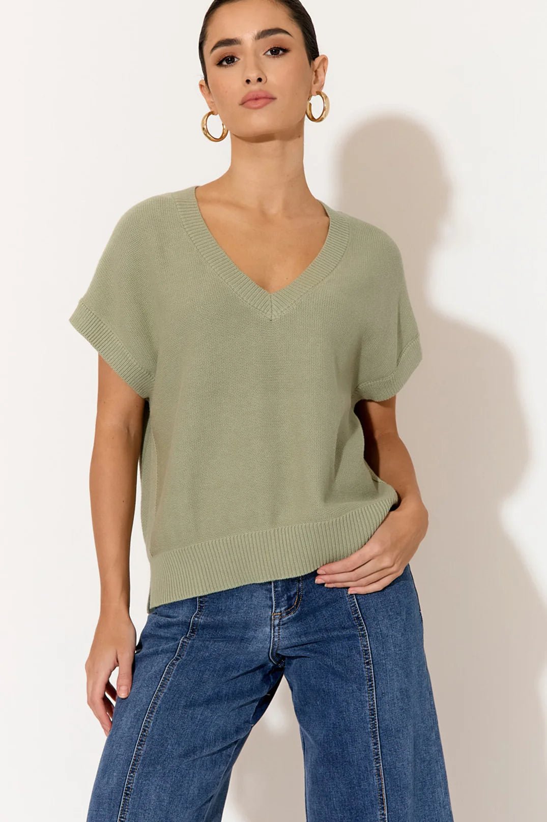 Buy Adorne - Samara Cotton Knit Top (Sage) by Adorne - at Hamish & Grace