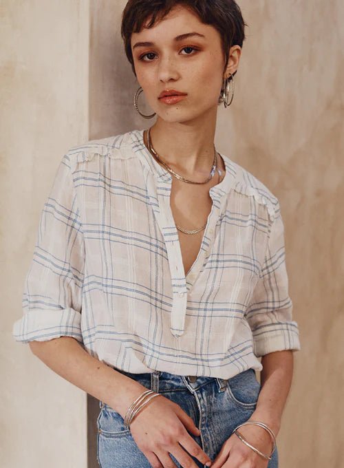 Buy AMELIE BLOUSE - BLUE CHECK by Marie Louise de Monterrey - at Hamish & Grace