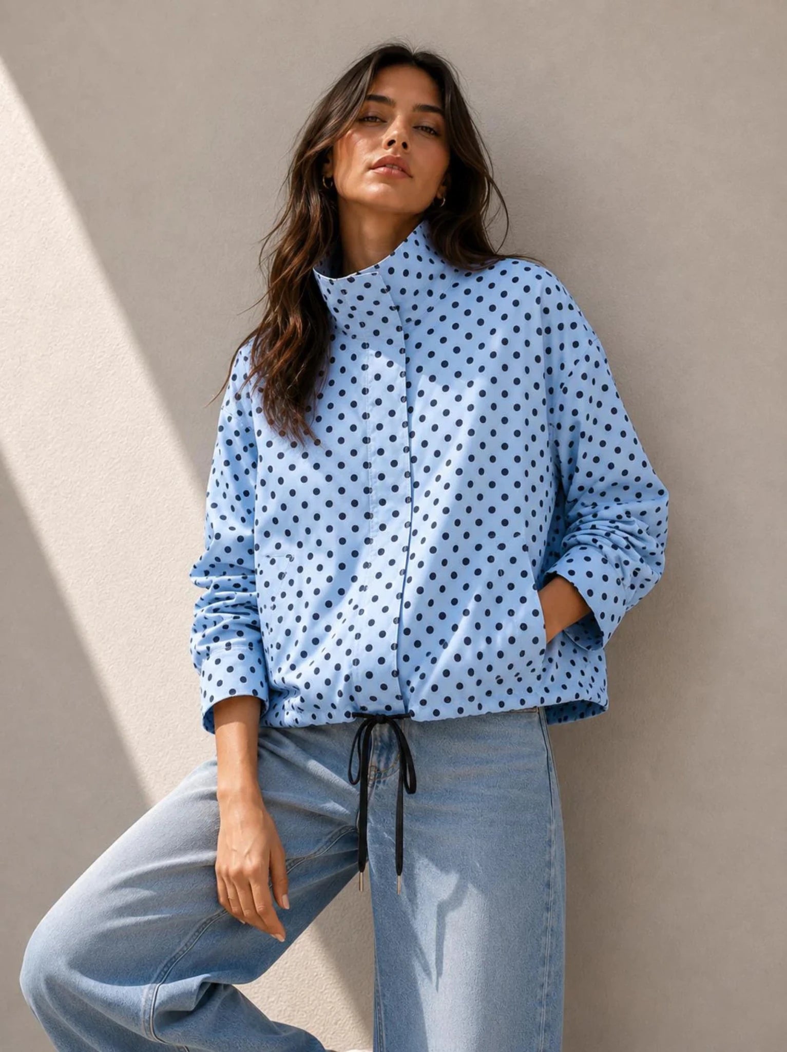 Buy Ani Polka Spray Jacket - Powder Blue by Smaibulin - at Hamish + Grace
