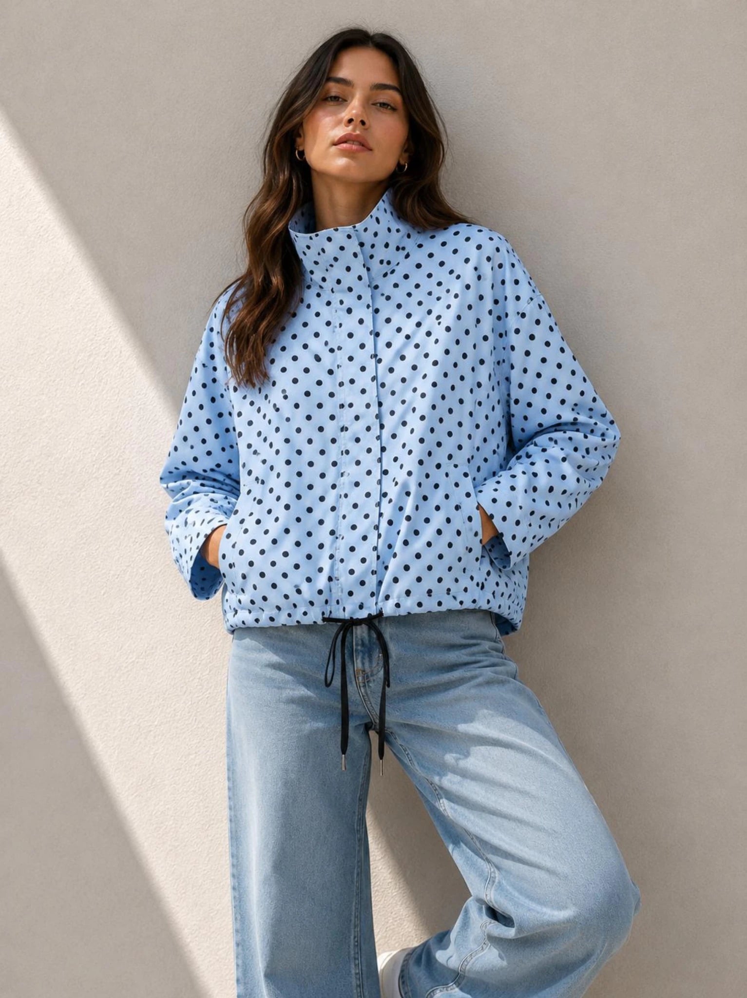 Buy Ani Polka Spray Jacket - Powder Blue by Smaibulin - at Hamish + Grace
