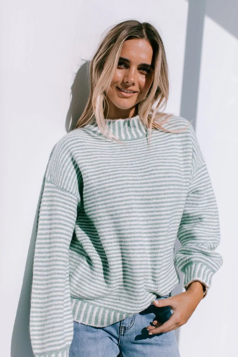Buy Billie Stripe Knit - Sage by Miss Marlow - at Hamish + Grace