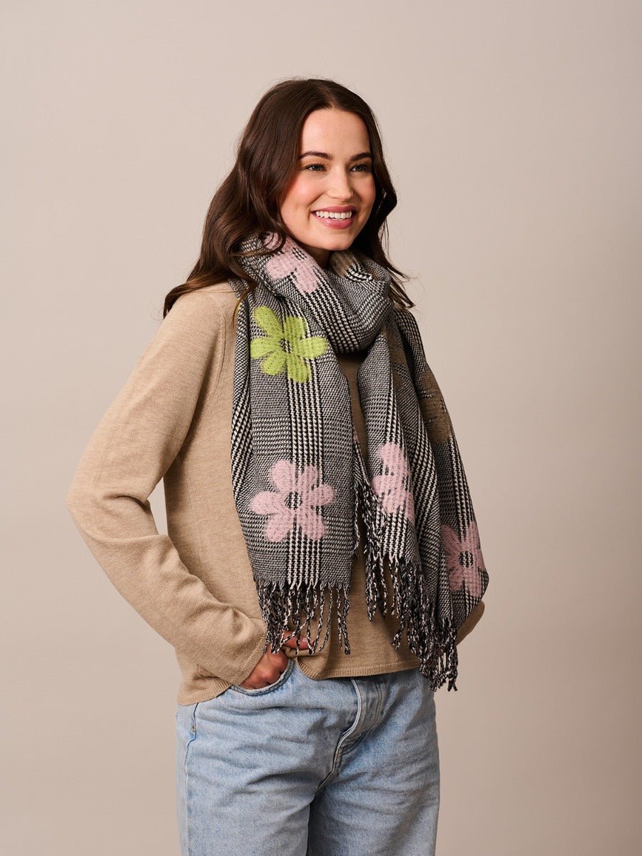 Buy Black Check Pastel Daisy Pop Scarf by Tiger Tree - at Hamish & Grace