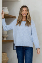 Buy Blanket Stitch Cable Knit - Powder Blue/Chocolate by 132 Fashion - at Hamish + Grace