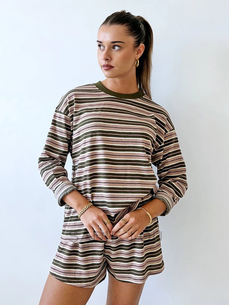 Buy By Frankie - Billie Set - Khaki Stripe by By Frankie - at Hamish + Grace