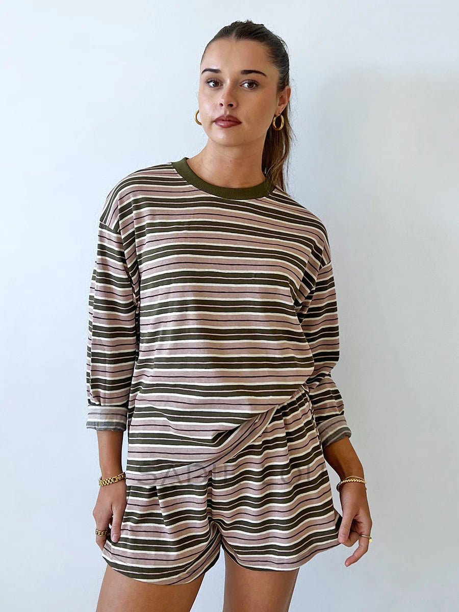 Buy By Frankie - Billie Set - Khaki Stripe by By Frankie - at Hamish + Grace