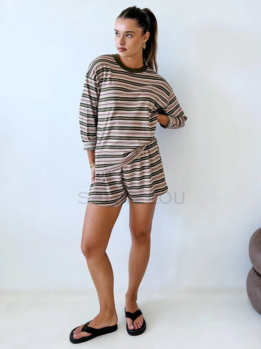 Buy By Frankie - Billie Set - Khaki Stripe by By Frankie - at Hamish + Grace