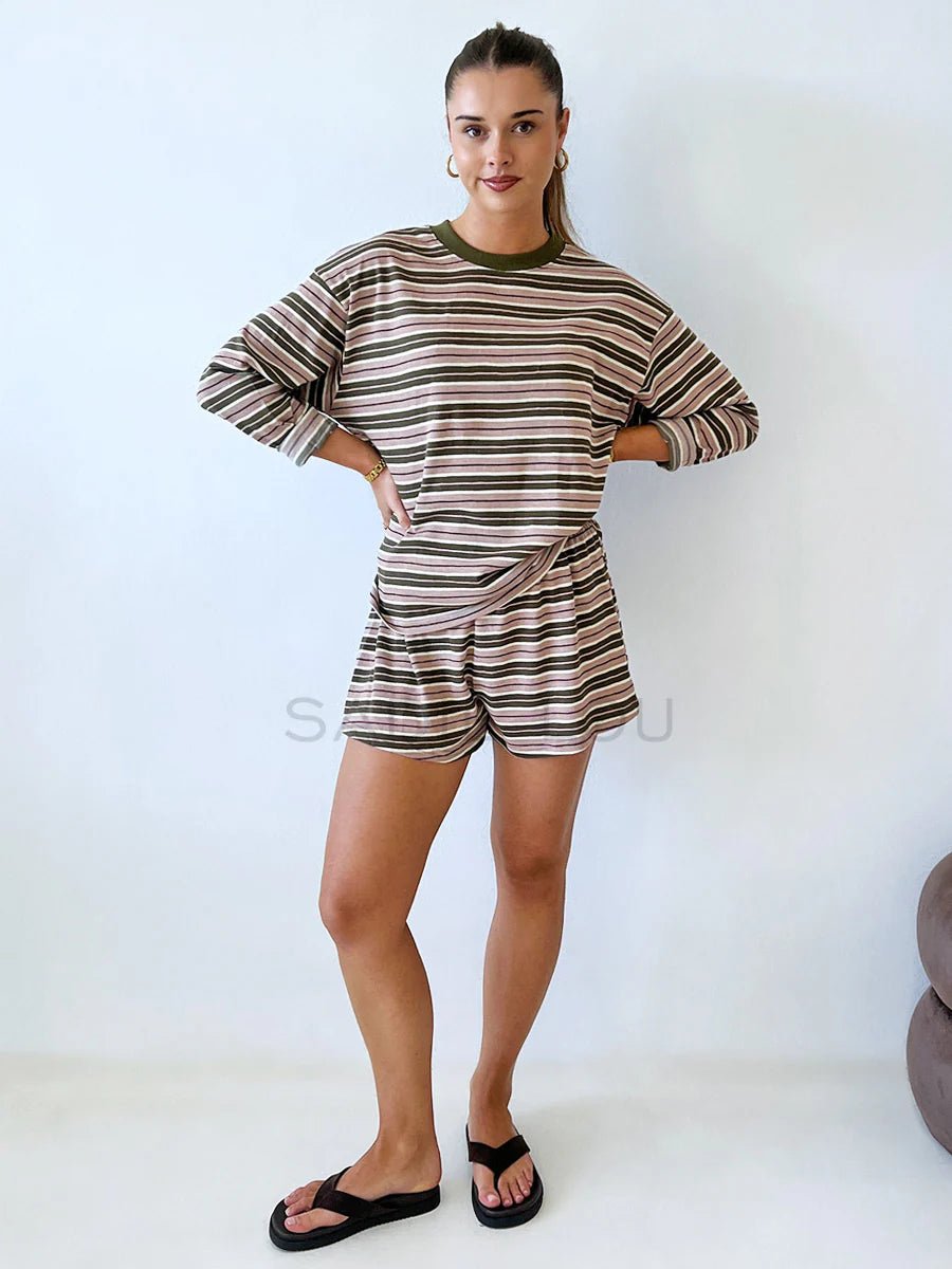 Buy By Frankie - Billie Set - Khaki Stripe by By Frankie - at Hamish + Grace
