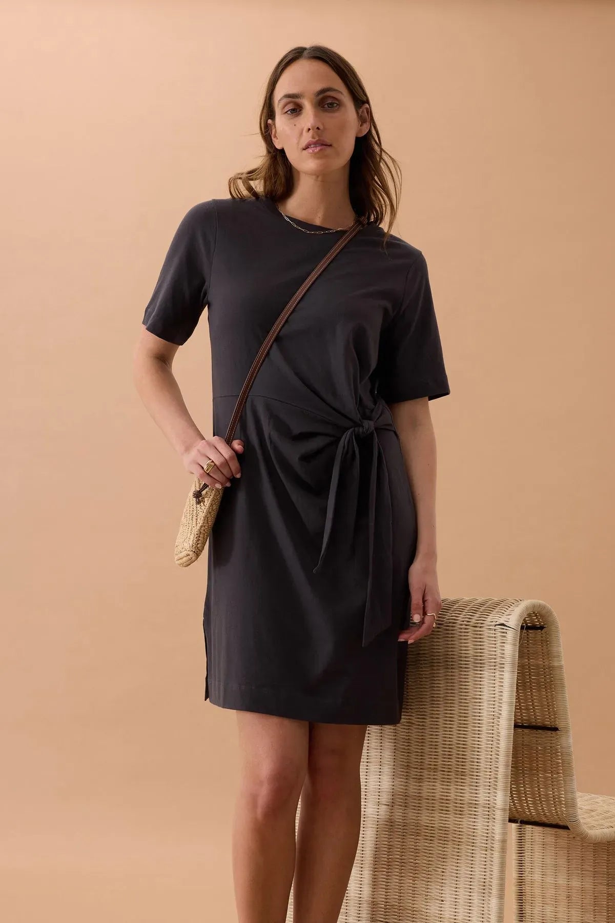Buy Ceres - AGNES TIE MINI TEE DRESS/PHANTOM by Ceres Life - at Hamish + Grace