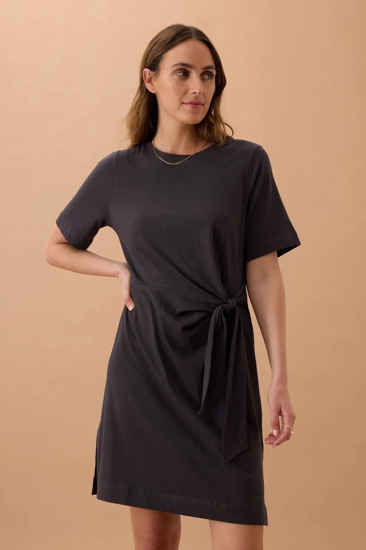 Buy Ceres - AGNES TIE MINI TEE DRESS/PHANTOM by Ceres Life - at Hamish + Grace