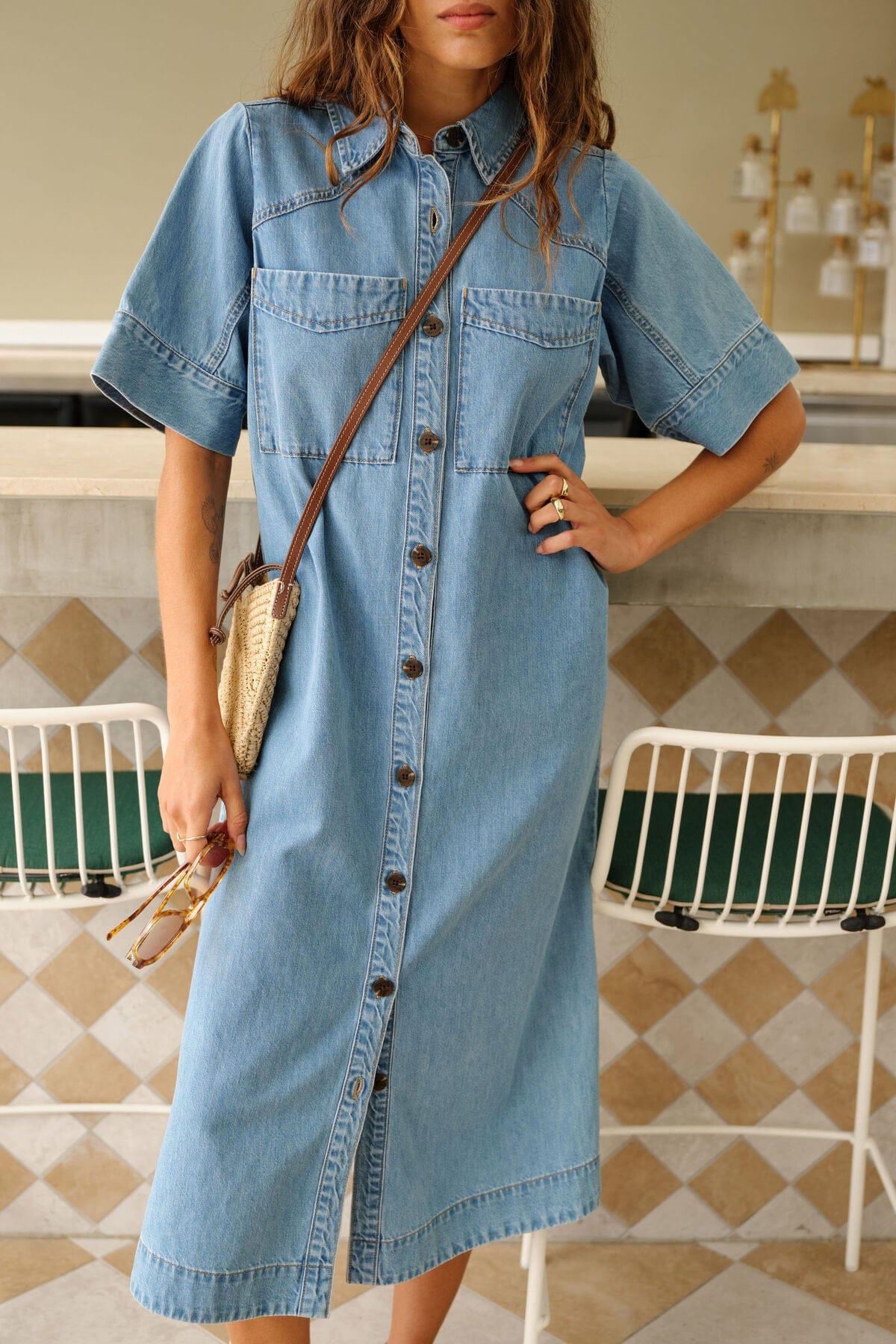 Buy Ceres - Ava Short Sleeve Midi Dress - Vintage Blue by Ceres Life - at Hamish + Grace