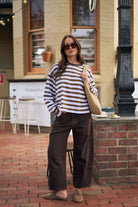 Buy Ceres - Beau Long Sleeve Slouchy Tee - cocoa sky blue stripe by Ceres Life - at Hamish + Grace