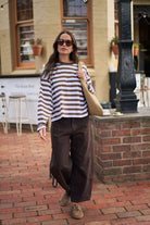 Buy Ceres - Beau Long Sleeve Slouchy Tee - cocoa sky blue stripe by Ceres Life - at Hamish + Grace
