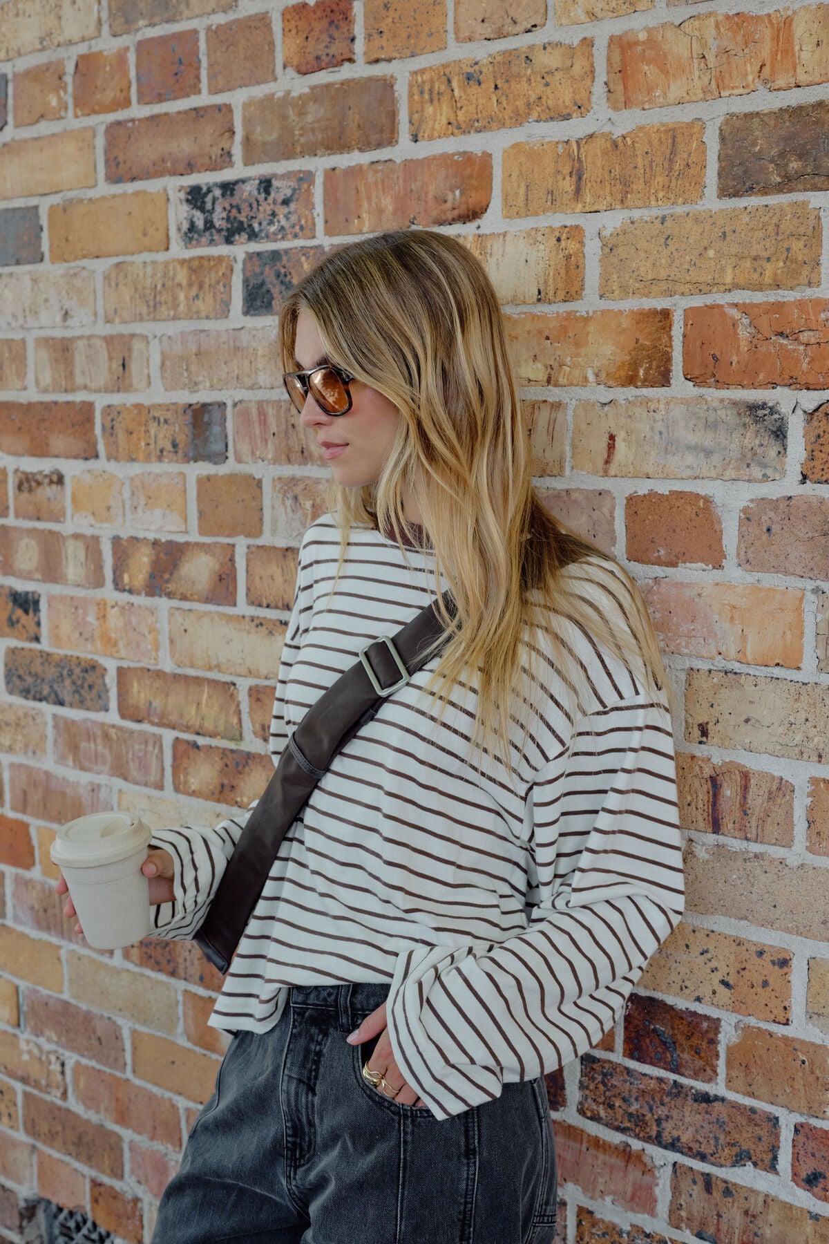 Buy Ceres - Beau Long Sleeve Slouchy Tee - Milk/Brunette Stripe by Ceres Life - at Hamish + Grace