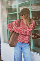 Buy Ceres - Beau Long Sleeve Slouchy Tee - mulberry/red/stone stripe by Ceres Life - at Hamish + Grace