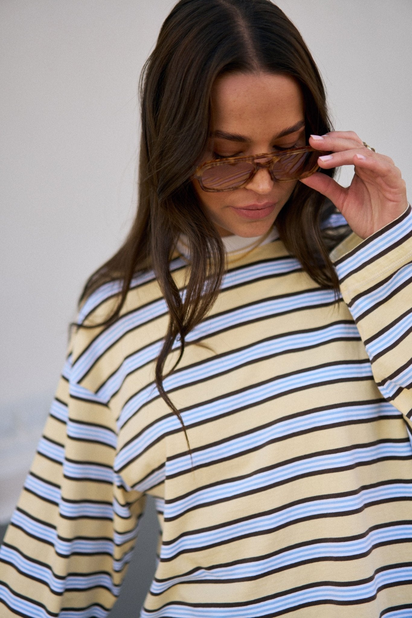 Buy Ceres - Beau Long Sleeve Slouchy Tee - new butter brunette stripe by Ceres Life - at Hamish + Grace