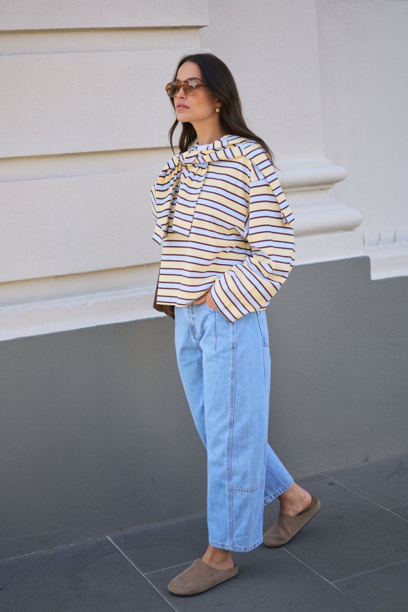Buy Ceres - Beau Long Sleeve Slouchy Tee - new butter brunette stripe by Ceres Life - at Hamish + Grace