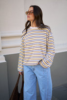 Buy Ceres - Beau Long Sleeve Slouchy Tee - new butter brunette stripe by Ceres Life - at Hamish + Grace