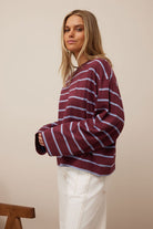 Buy Ceres Life - Beau Long Sleeve Slouchy Tee - Washed Burgundy/Sky Blue by Ceres Life - at Hamish + Grace