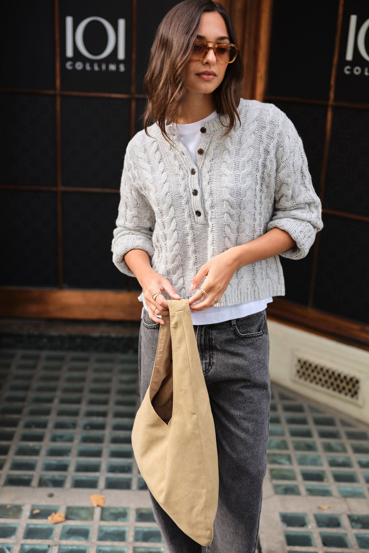 Buy Ceres Life - Enid Cable Knit Henley - silver marle by Ceres Life - at Hamish + Grace