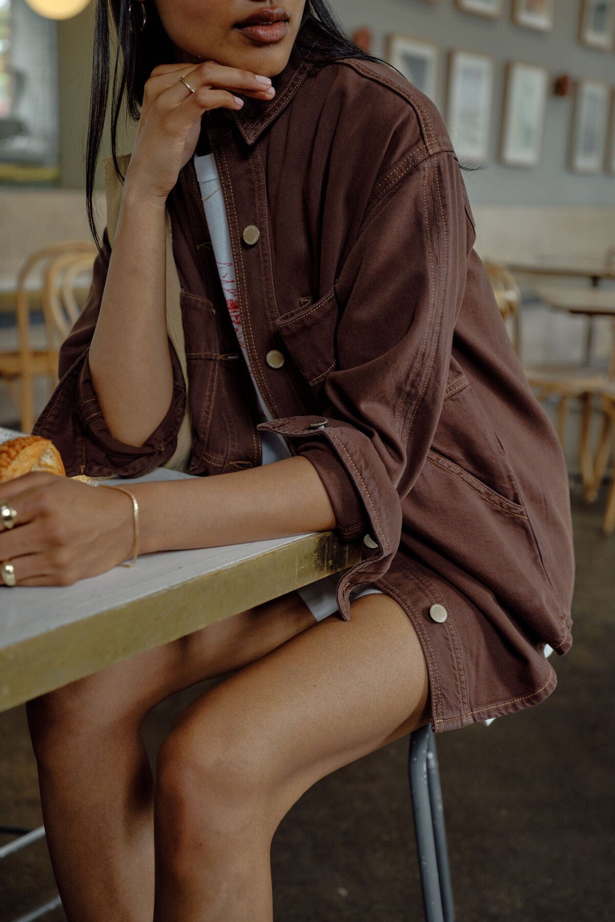 Ceres Life Fashion Ceres Life - Bobbi Side Pocket Denim Shacket - Chocolate