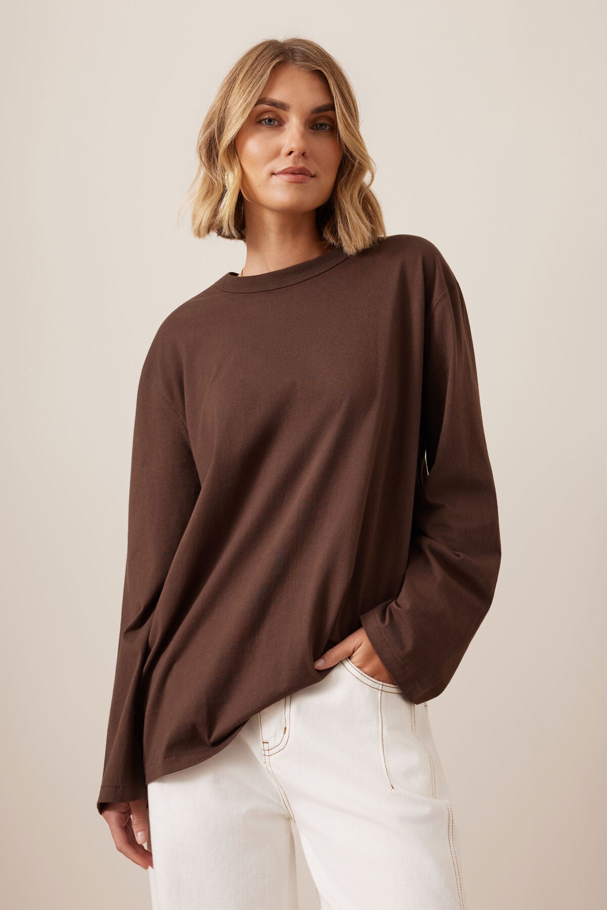 Buy Ceres Life - Finn Oversized Long Sleeve Tee - Chocolate by Ceres Life - at Hamish + Grace