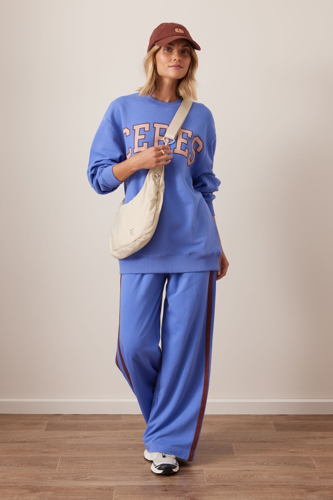 Buy Ceres Life - Gigi Wide Leg Terry Track pant - vintage blue mixed side stripe by Ceres Life - at Hamish + Grace