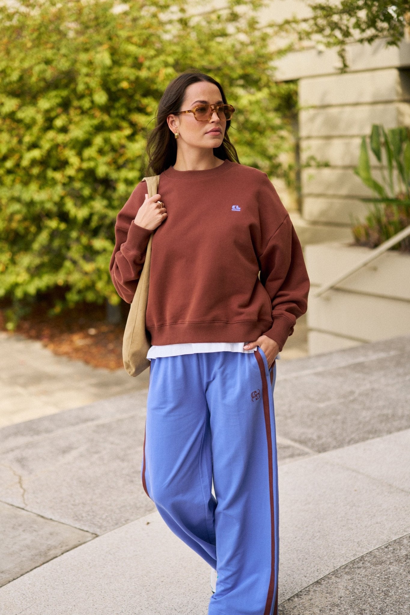 Buy Ceres Life - Gigi Wide Leg Terry Track pant - vintage blue mixed side stripe by Ceres Life - at Hamish + Grace