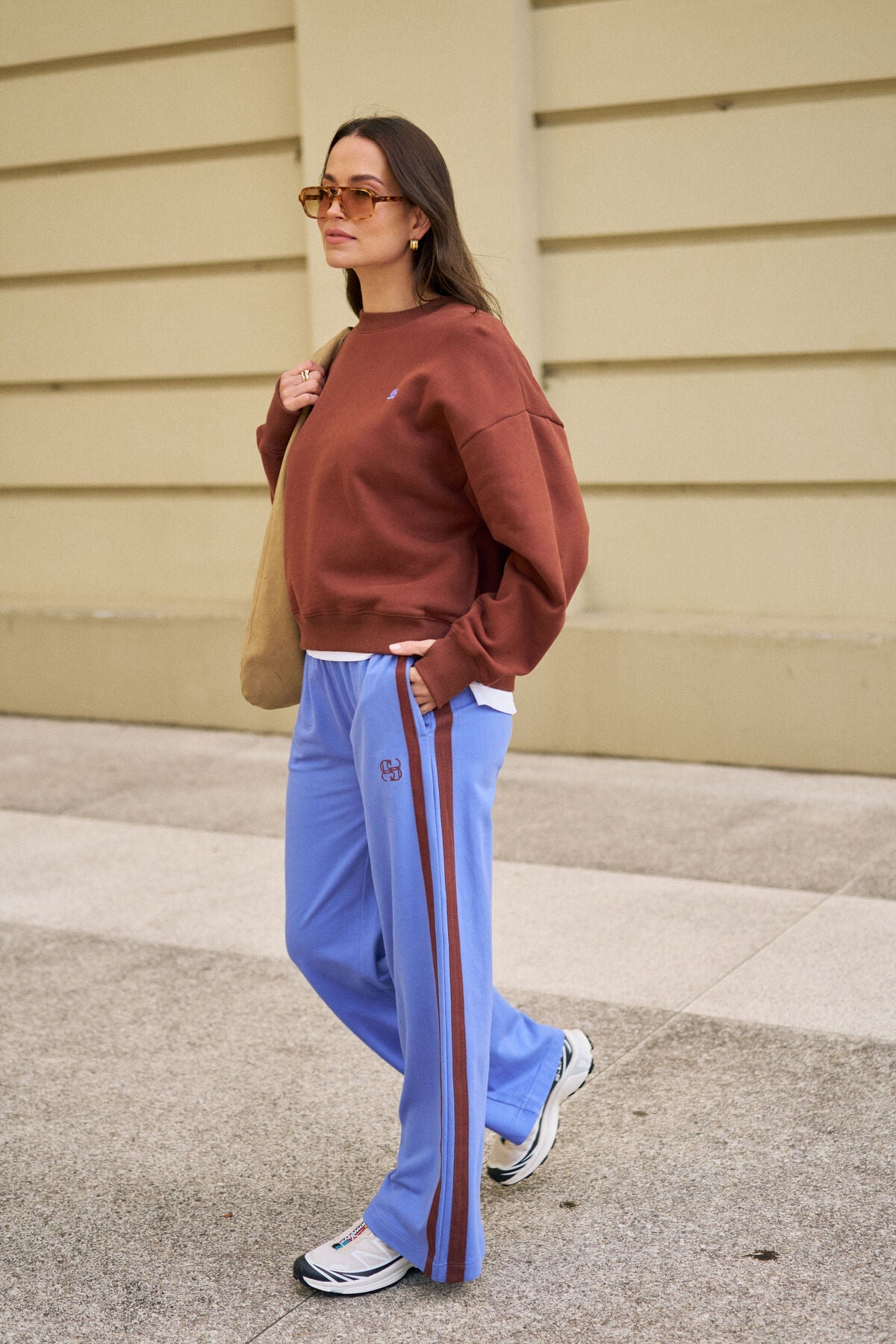 Buy Ceres Life - Gigi Wide Leg Terry Track pant - vintage blue mixed side stripe by Ceres Life - at Hamish + Grace