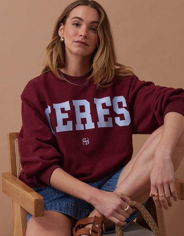 Buy Ceres Life - Isla Oversized Slouchy Crew Burgundy by Ceres Life - at Hamish + Grace