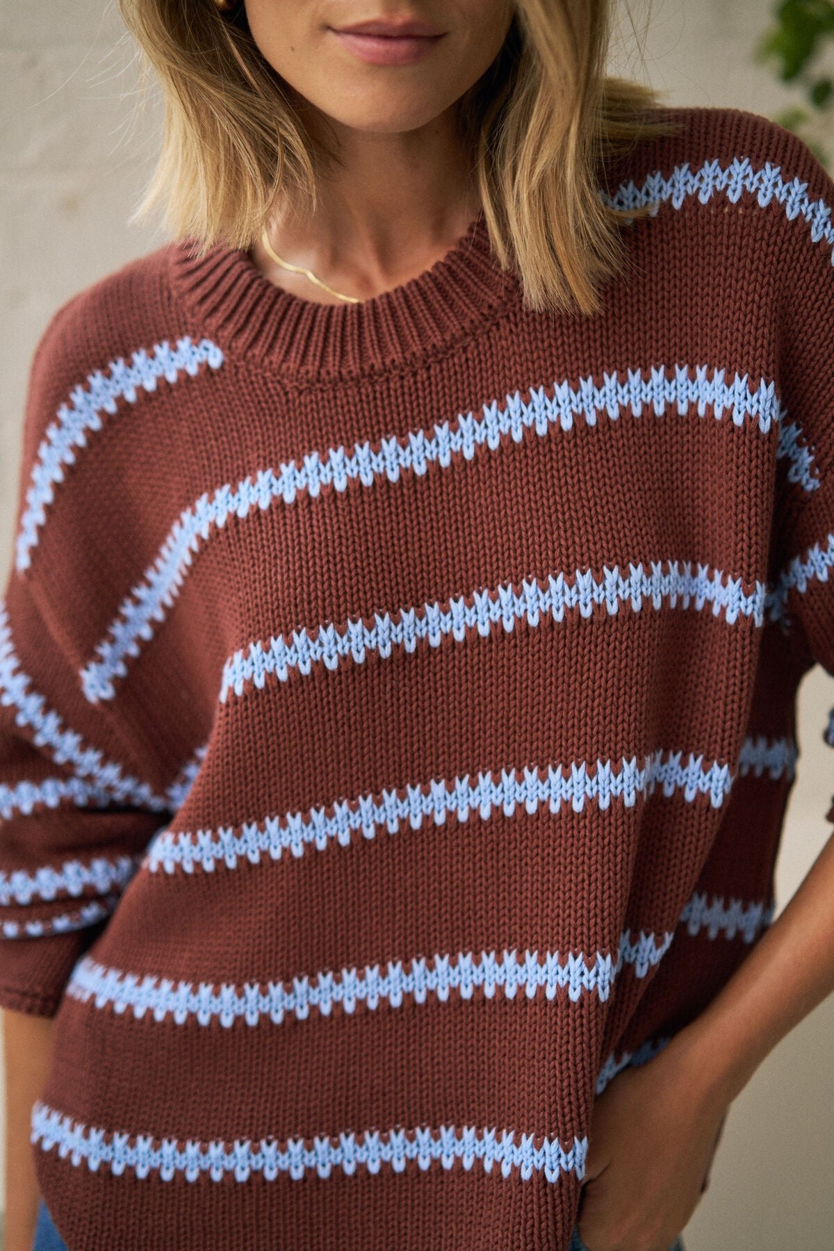 Buy Ceres Life - Lila Oversized Knit Crew - burnt toffee stripe by Ceres Life - at Hamish + Grace