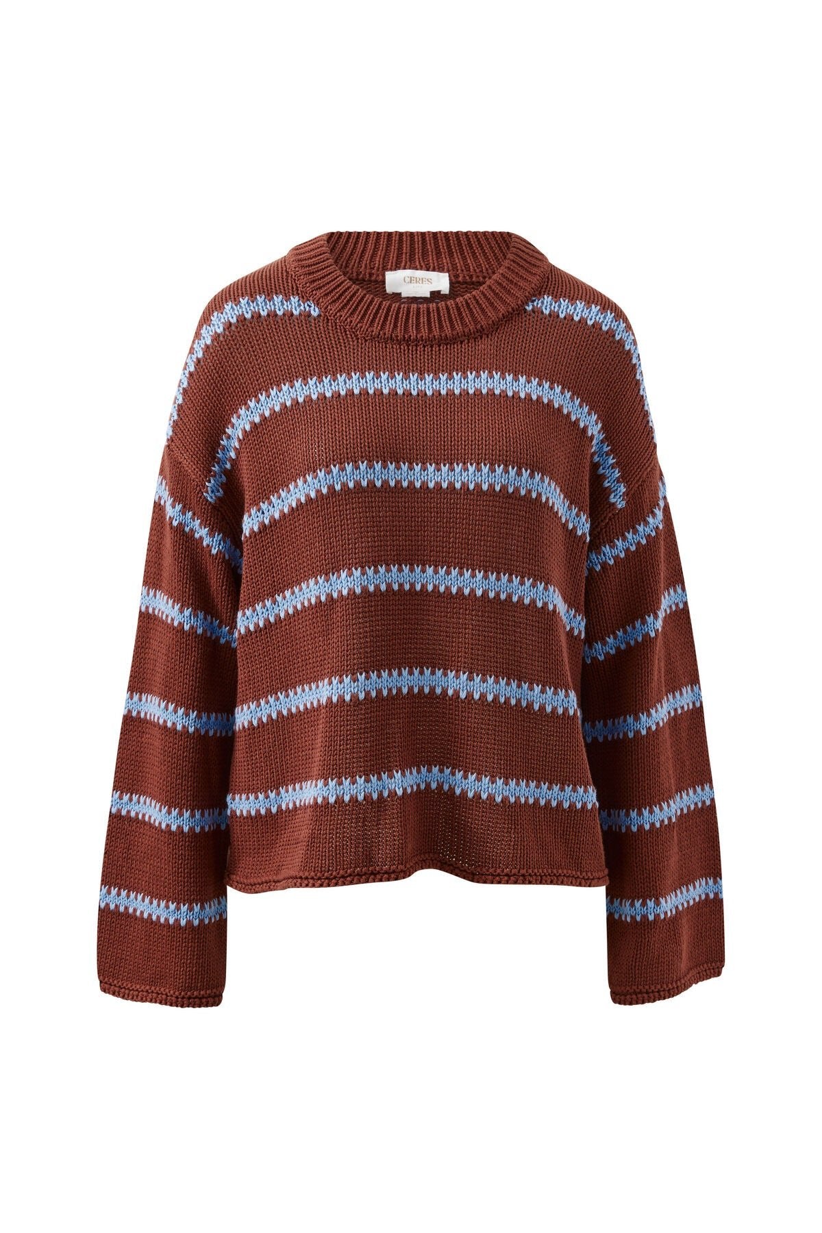 Buy Ceres Life - Lila Oversized Knit Crew - burnt toffee stripe by Ceres Life - at Hamish + Grace