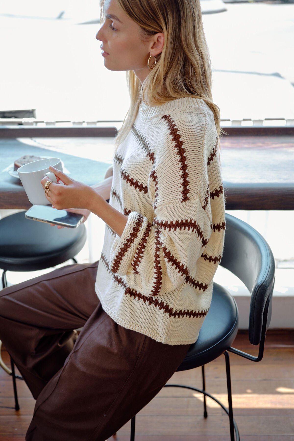 Buy Ceres Life - Lila Oversized Knit Crew - ecru stripe by Ceres Life - at Hamish + Grace