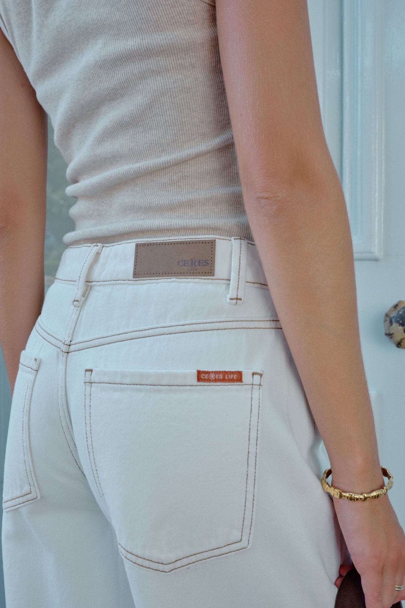 Buy Ceres Life - Maggie Tapered Barrel Jean Cream by Ceres Life - at Hamish + Grace
