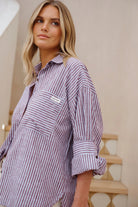 Buy Ceres Life - Miya Shirt - burgundy blue small stripe by Ceres Life - at Hamish + Grace