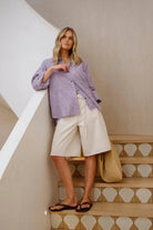 Buy Ceres Life - Miya Shirt - burgundy blue small stripe by Ceres Life - at Hamish + Grace