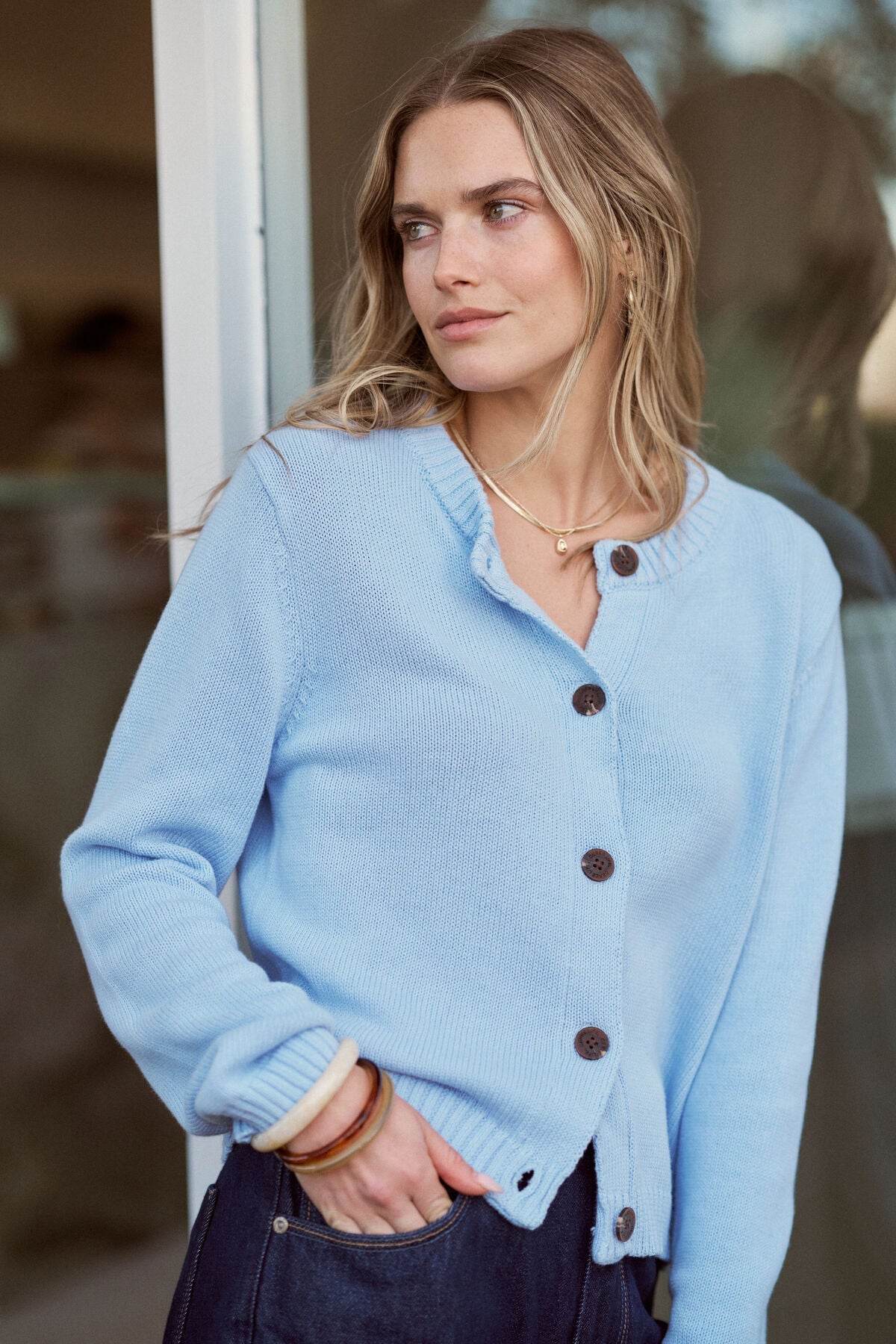 Buy Ceres Life - Nelly Long Sleeve Knit Cardi - Chine Blue by Ceres Life - at Hamish + Grace