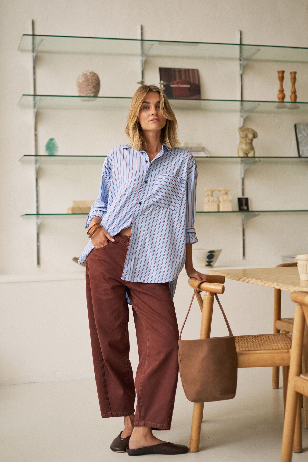 Buy Ceres Life - Peta Oversized Shirt - Sky Blue Burgundy Stripe by Ceres Life - at Hamish + Grace