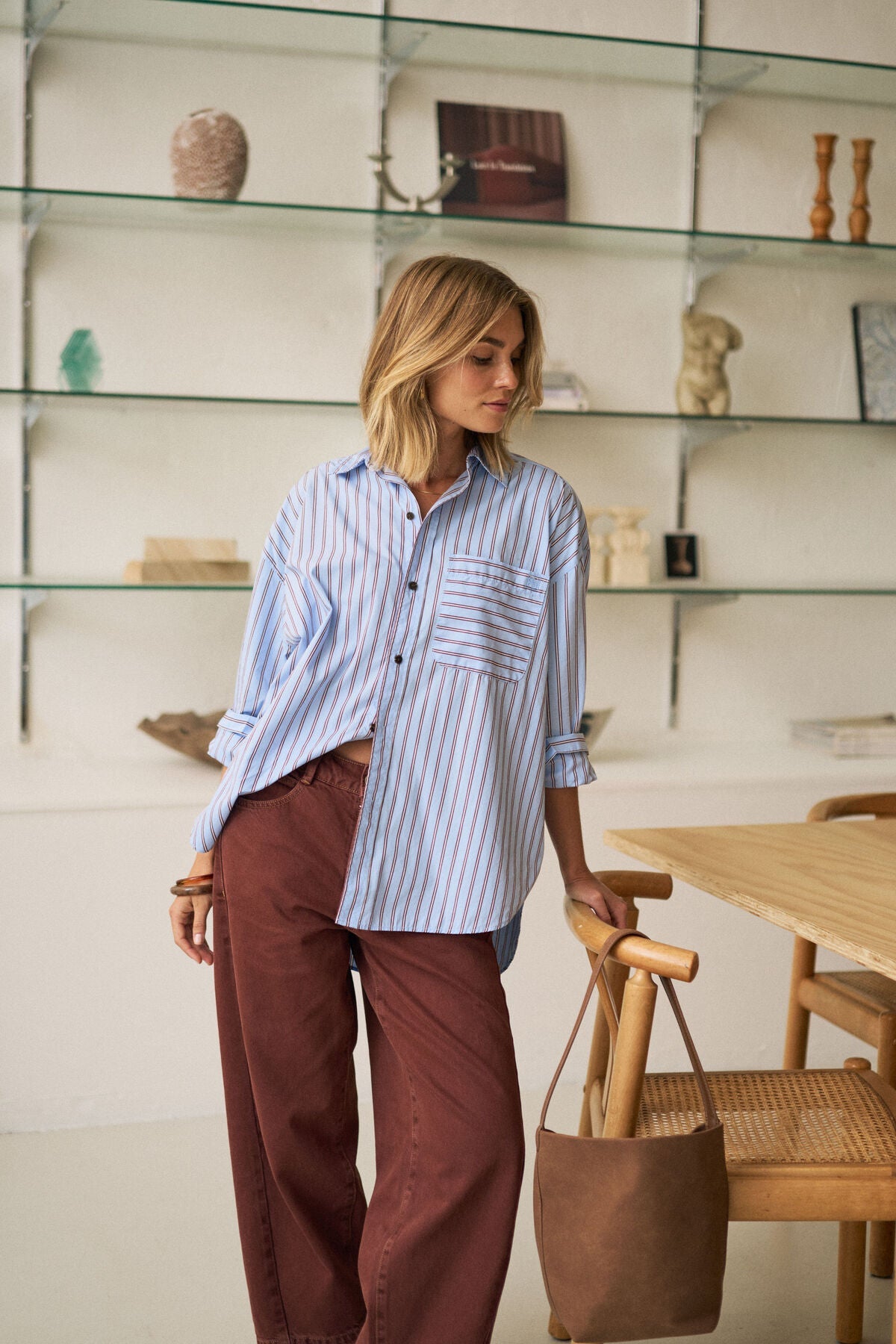 Buy Ceres Life - Peta Oversized Shirt - Sky Blue Burgundy Stripe by Ceres Life - at Hamish + Grace